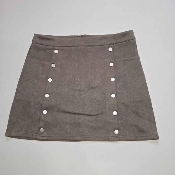 Fashion On Earth Faux Suede Mini Skirt Front Buttons Pockets Large Beige FE22F87 - Picture 1 of 7